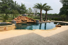 Plaster: Midnight Blue w/Glass and Abalone Stonescape / Coping: Flagstone / Tile:  SFR-Blue / Spray Deck:  Kahlua  Creme